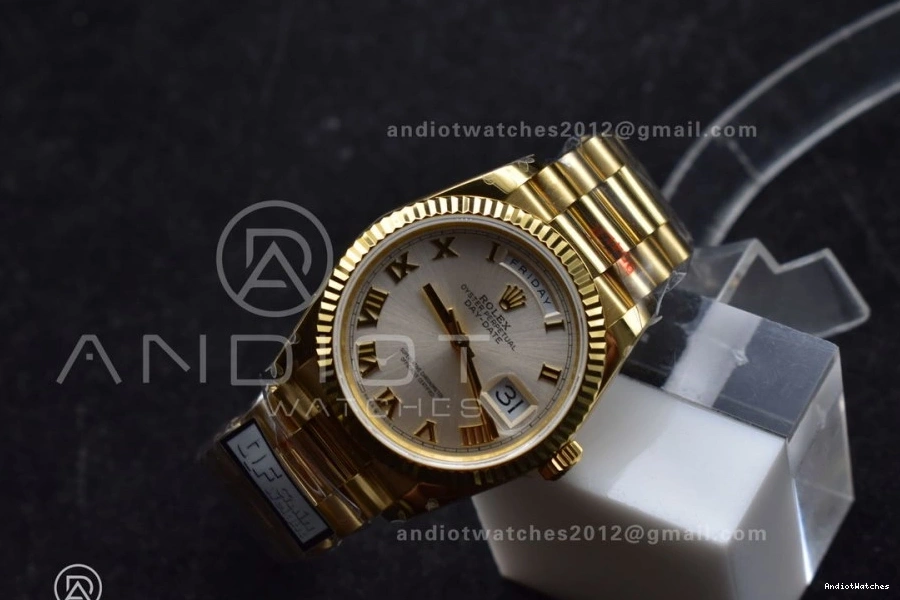 Steel President 904L Durable V5 (Gain QF Edition vr3255 Weight) DayDate 699 on 36 Roman Bracelet Best Silver Dial with YG Markers 0207